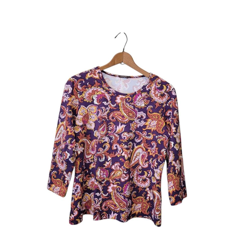 J McLaughlin Catalina Cloth Paisley Print Round Neck Top Large Coastal Stretch